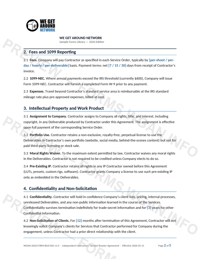 Independent Contractor Agreement — page 2 preview covering Warranty and Disclaimer, Limitation of Liability, Governing Law and General Provisions