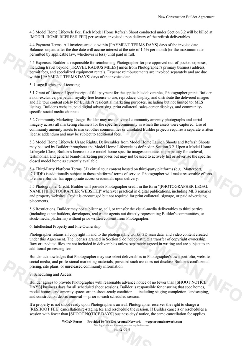 New Construction Builder Agreement — page 2 preview covering 9. Confidentiality, 10. Termination, 11. Limitation of Liability