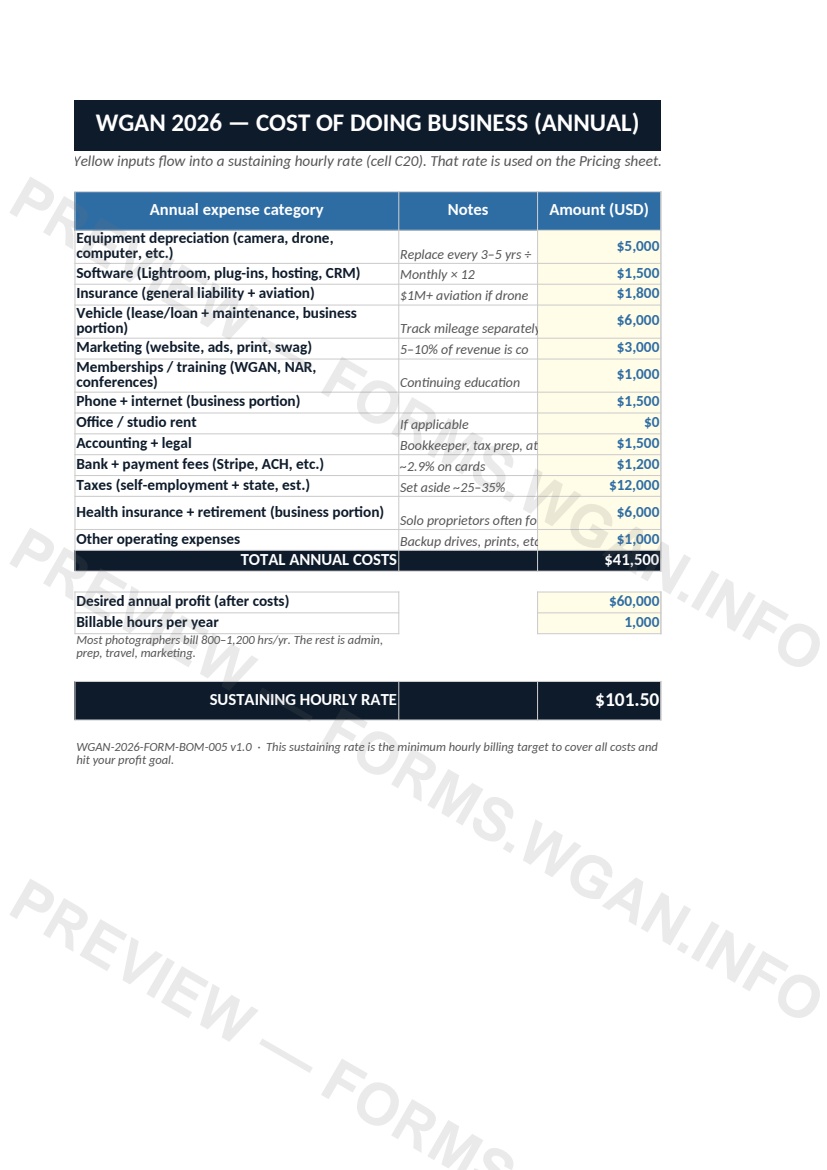 Pricing and Margin Calculator — page 2 preview